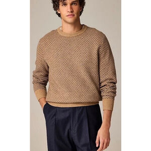 Men's J.Crew Brown Navy Rugged Merino Wool Blend Birds Eye Crewneck Sweater M